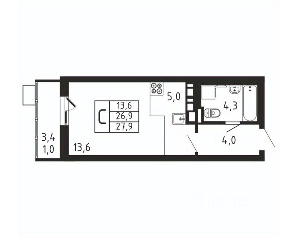 Apartment Sale, 27.9平方米 at Pirogovskaya Rivera, Tsentralnaya Street, Pirogovo Village, Mytishi Urban District, Moscow Region, Russia #2
