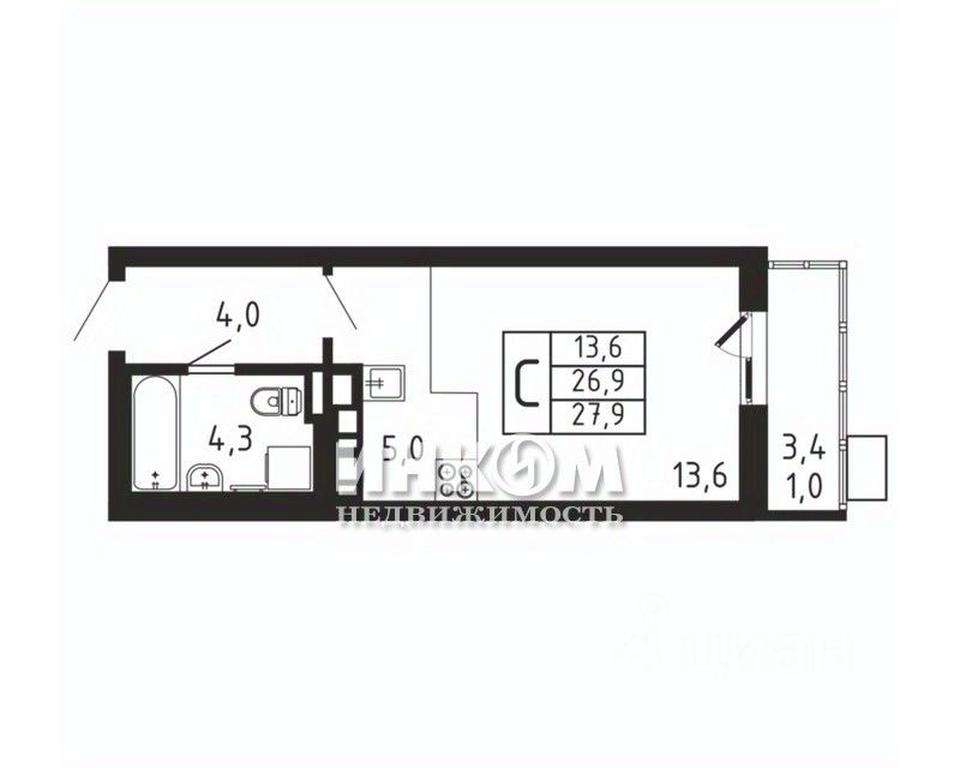 Apartment Sale, 27.9 sq. m. at Pirogovskaya Rivera, Tsentralnaya Street, Pirogovo Village, Mytishi Urban District, Moscow Region, Russia #1