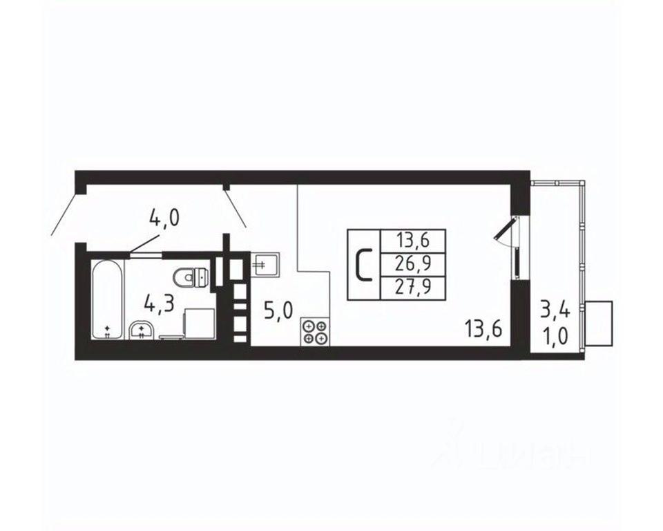 Apartment Sale, 27.9 sq. m. at Pirogovskaya Rivera, Tsentralnaya Street, Pirogovo Village, Mytishi Urban District, Moscow Region, Russia #2
