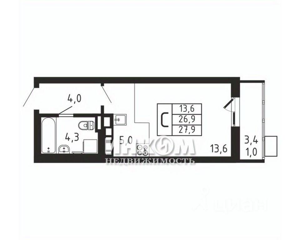 Apartment Sale, 27.9 sq. m. at Pirogovskaya Rivera, Tsentralnaya Street, Pirogovo Village, Mytishi Urban District, Moscow Region, Russia #1
