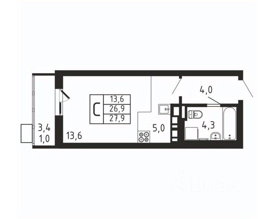 Apartment Sale, 27.9 sq. m. at Pirogovskaya Rivera, Tsentralnaya Street, Pirogovo Village, Mytishi Urban District, Moscow Region, Russia #2