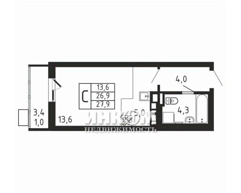 Apartment Sale, 27.9 sq. m. at Pirogovskaya Rivera, Tsentralnaya Street, Pirogovo Village, Mytishi Urban District, Moscow Region, Russia #1