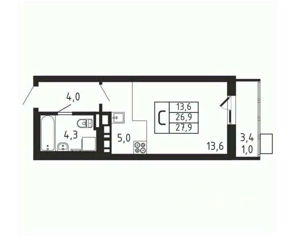 Apartment Sale, 27.9 sq. m. at Pirogovskaya Rivera, Tsentralnaya Street, Pirogovo Village, Mytishi Urban District, Moscow Region, Russia #2