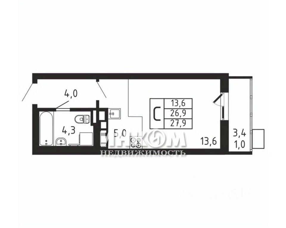Apartment Sale, 27.9 sq. m. at Pirogovskaya Rivera, Tsentralnaya Street, Pirogovo Village, Mytishi Urban District, Moscow Region, Russia #1