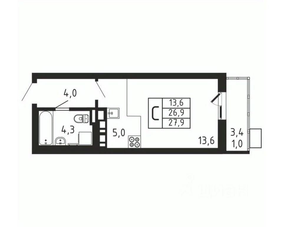 Apartment Sale, 27.9 sq. m. at Pirogovskaya Rivera, Tsentralnaya Street, Pirogovo Village, Mytishi Urban District, Moscow Region, Russia #2