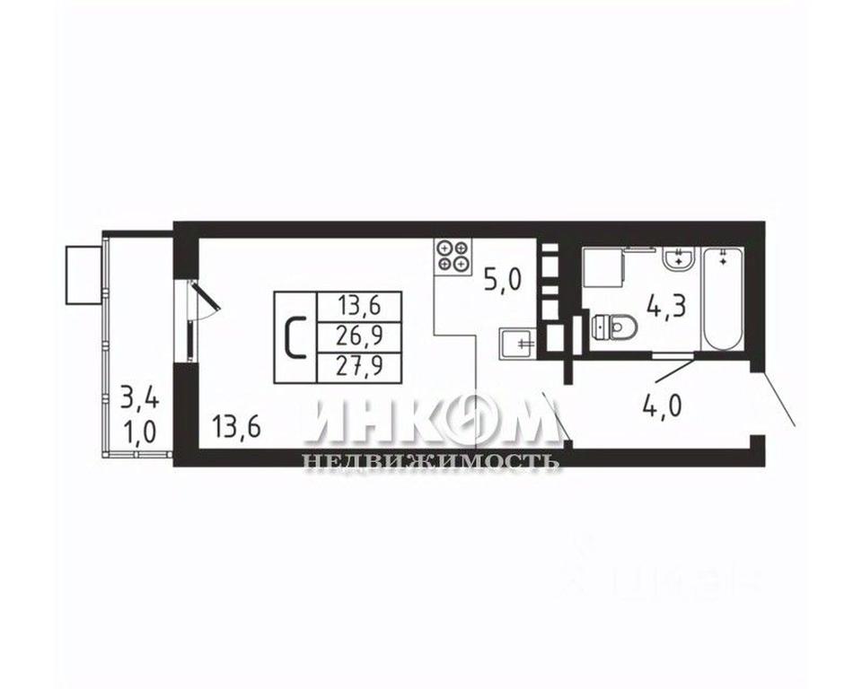 Apartment Sale, 27.9 sq. m. at Pirogovskaya Rivera, Tsentralnaya Street, Pirogovo Village, Mytishi Urban District, Moscow Region, Russia #1