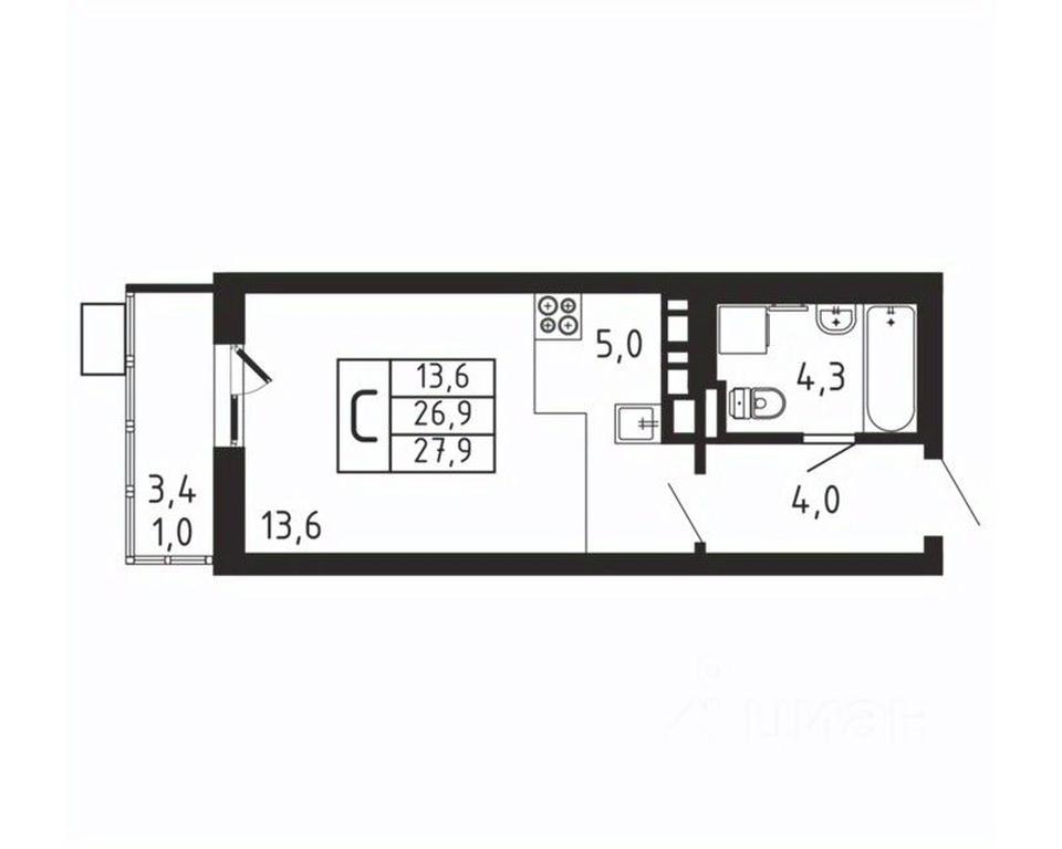 Apartment Sale, 27.9 sq. m. at Pirogovskaya Rivera, Tsentralnaya Street, Pirogovo Village, Mytishi Urban District, Moscow Region, Russia #2