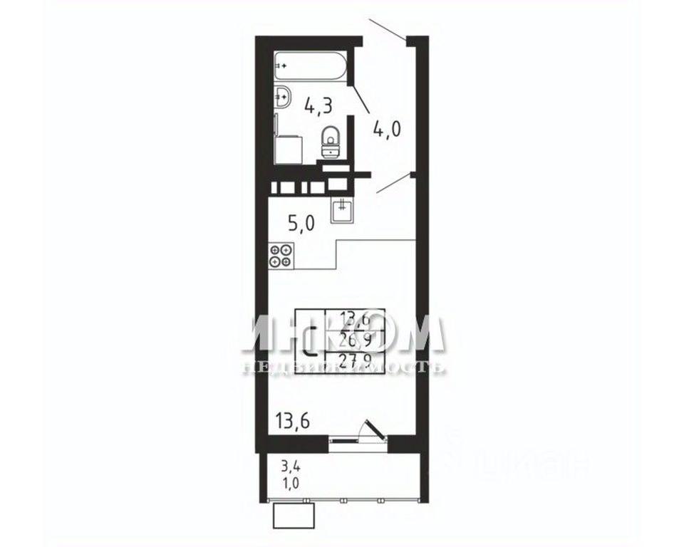 Apartment Sale, 27.9 sq. m. at Pirogovskaya Rivera, Tsentralnaya Street, Pirogovo Village, Mytishi Urban District, Moscow Region, Russia #1