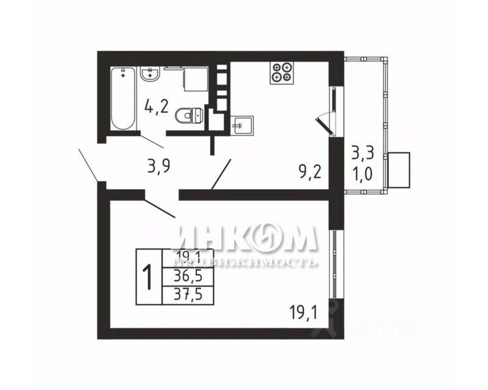 Apartment Sale, 37.5 sq. m. at Pirogovskaya Rivera, Tsentralnaya Street, Pirogovo Village, Mytishi Urban District, Moscow Region, Russia #1