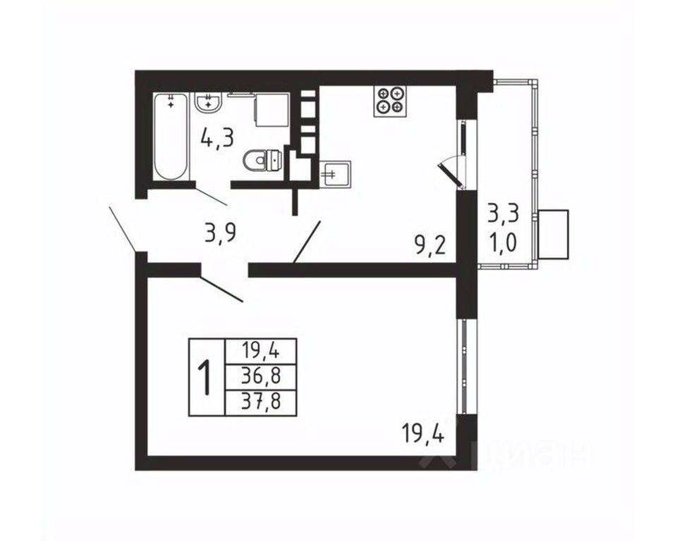 Apartment Sale, 37.8平方米 at Pirogovskaya Rivera, Tsentralnaya Street, Pirogovo Village, Mytishi Urban District, Moscow Region, Russia #2