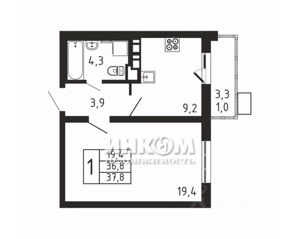 Apartment Sale, 37.8平方米 at Pirogovskaya Rivera, Tsentralnaya Street, Pirogovo Village, Mytishi Urban District, Moscow Region, Russia #1