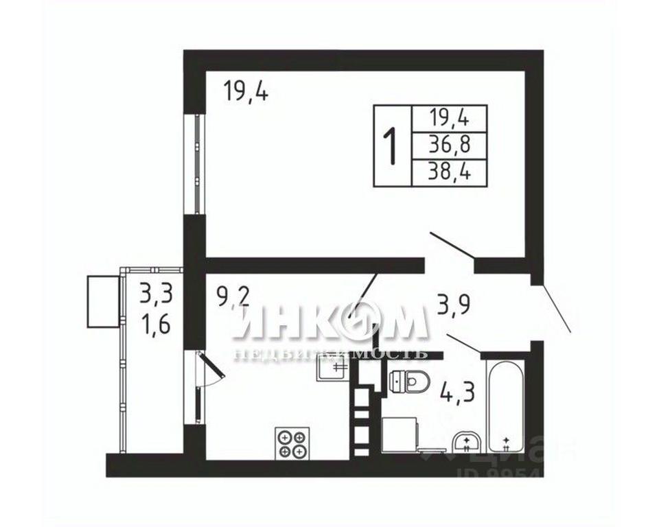 Apartment Sale, 38.4平方米 at Pirogovskaya Rivera, Tsentralnaya Street, Pirogovo Village, Mytishi Urban District, Moscow Region, Russia #1