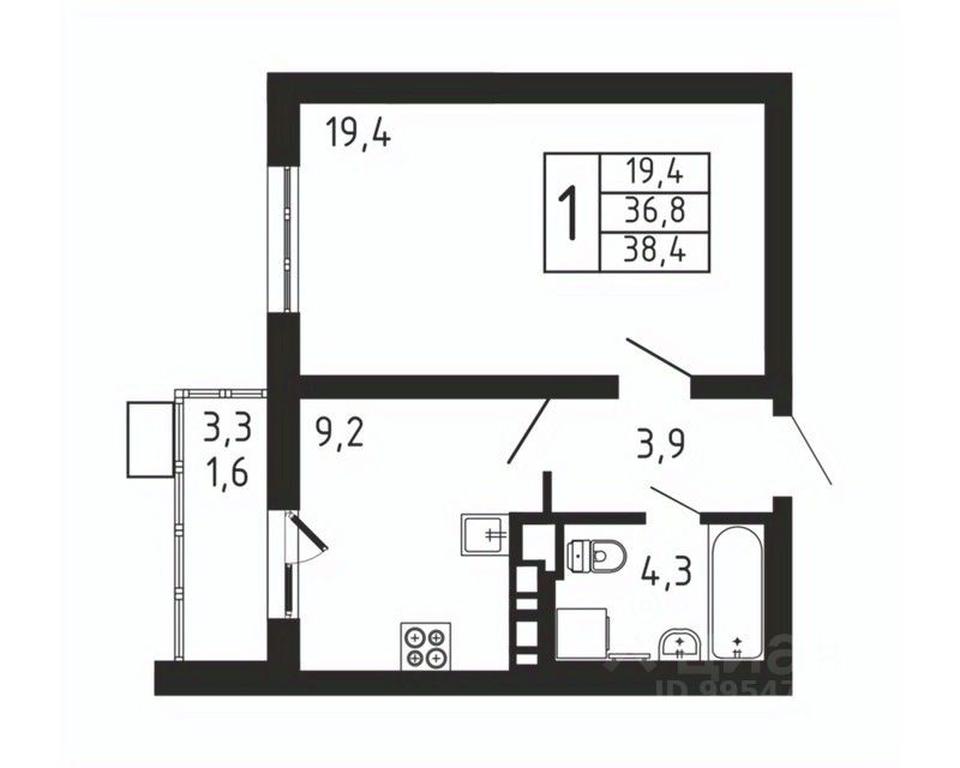 Apartment Sale, 38.4平方米 at Pirogovskaya Rivera, Tsentralnaya Street, Pirogovo Village, Mytishi Urban District, Moscow Region, Russia #2