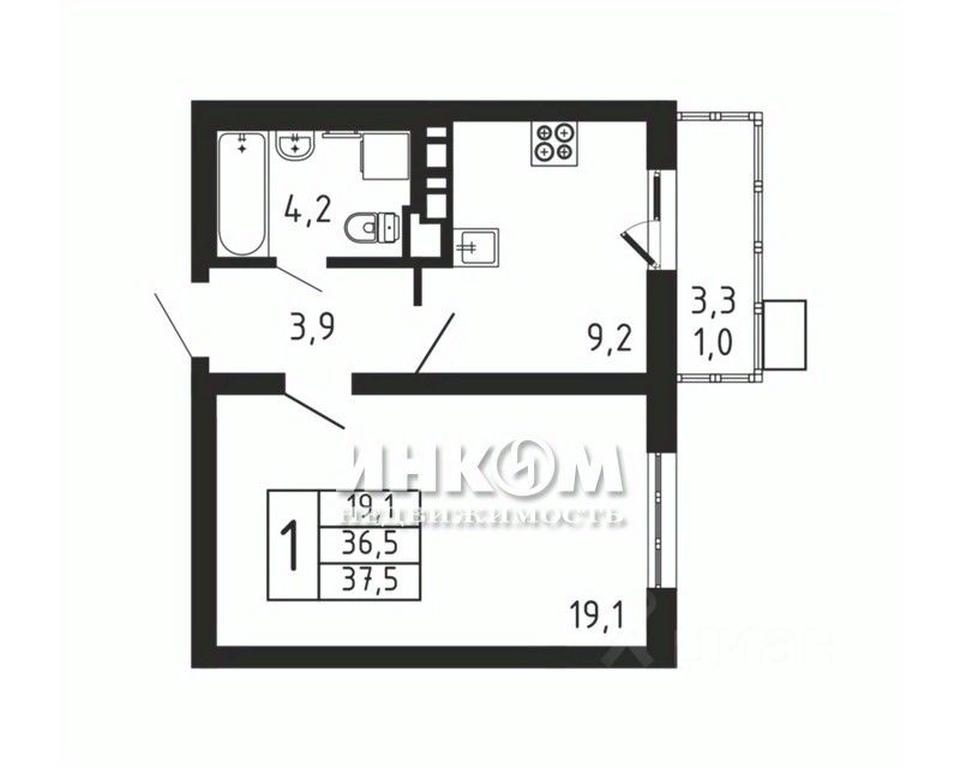 Apartment Sale, 37.5平方米 at Pirogovskaya Rivera, Tsentralnaya Street, Pirogovo Village, Mytishi Urban District, Moscow Region, Russia #1