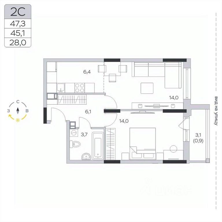 Apartment Sale, 45.2 sq. m. at Pirogovskaya Rivera, Tsentralnaya Street, Pirogovo Village, Mytishi Urban District, Moscow Region, Russia #2