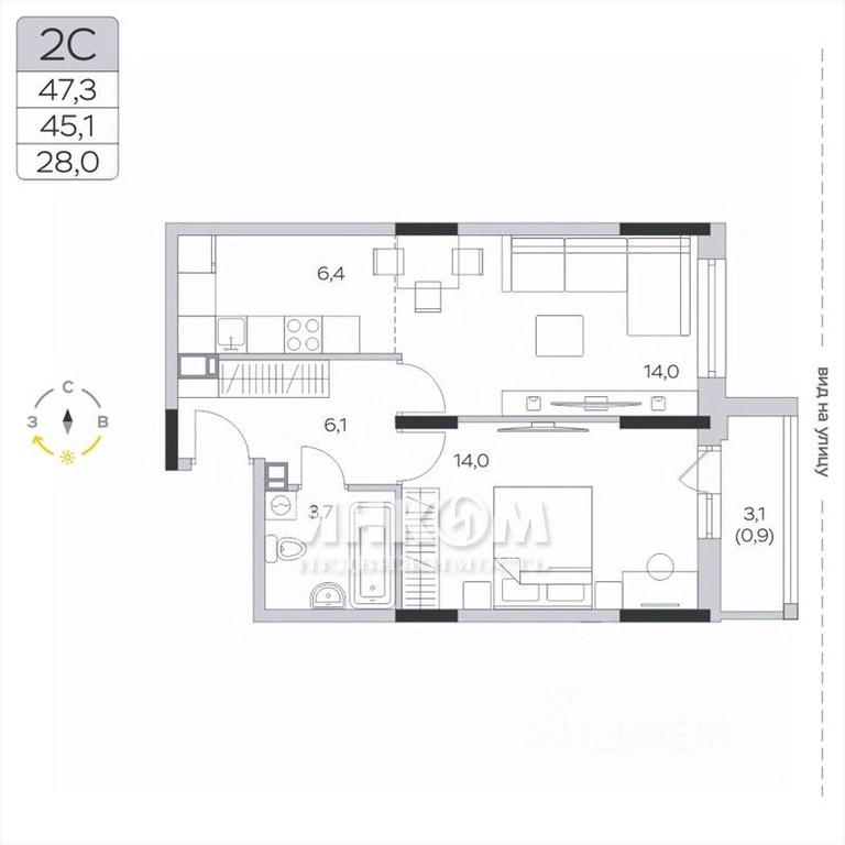 Apartment Sale, 45.2 sq. m. at Pirogovskaya Rivera, Tsentralnaya Street, Pirogovo Village, Mytishi Urban District, Moscow Region, Russia #1