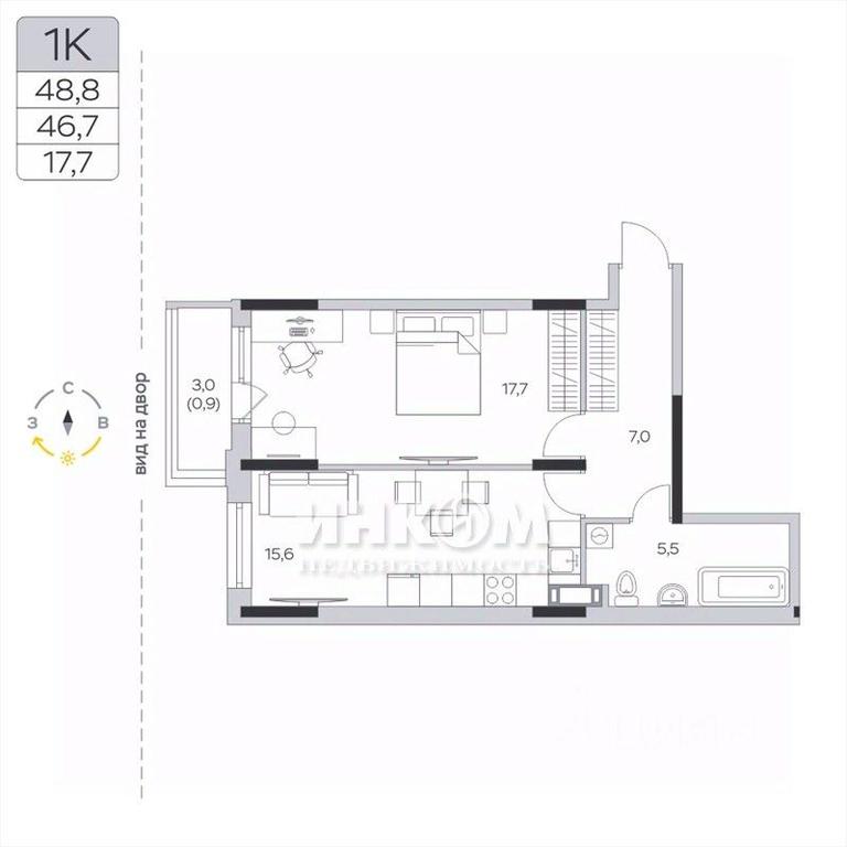 Apartment Sale, 46.6平方米 at Pirogovskaya Rivera, Tsentralnaya Street, Pirogovo Village, Mytishi Urban District, Moscow Region, Russia #1