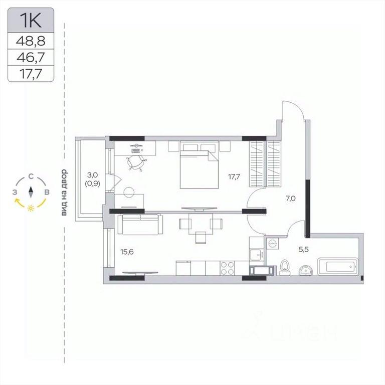 Apartment Sale, 46.6平方米 at Pirogovskaya Rivera, Tsentralnaya Street, Pirogovo Village, Mytishi Urban District, Moscow Region, Russia #2