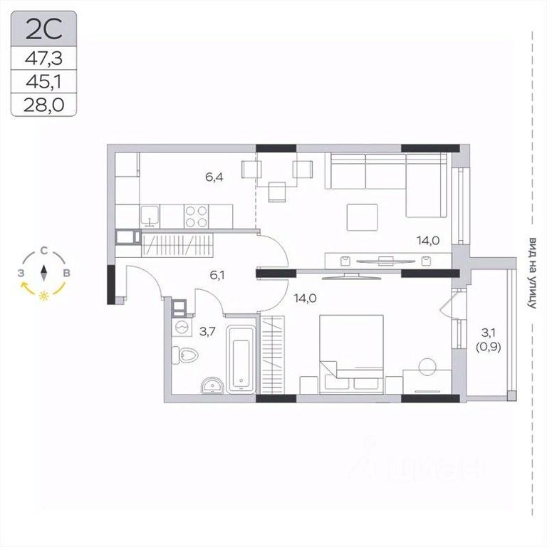 Apartment Sale, 45.3 sq. m. at Pirogovskaya Rivera, Tsentralnaya Street, Pirogovo Village, Mytishi Urban District, Moscow Region, Russia #2