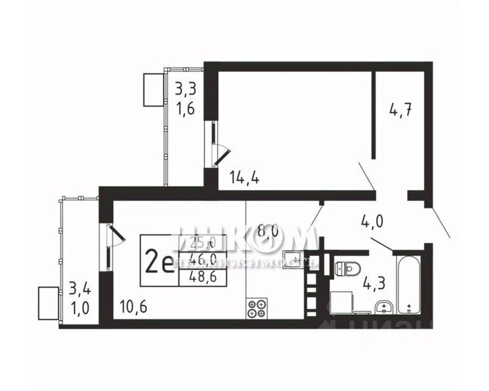 1-BD Apartment Sale, 48.6平方米 at Pirogovskaya Rivera, Tsentralnaya Street, Pirogovo Village, Mytishi Urban District, Moscow Region, Russia #1