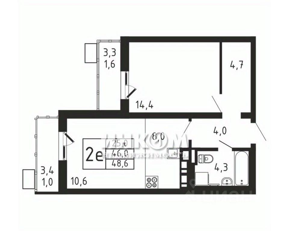 1-BD Apartment Sale, 48.6平方米 at Pirogovskaya Rivera, Tsentralnaya Street, Pirogovo Village, Mytishi Urban District, Moscow Region, Russia #1