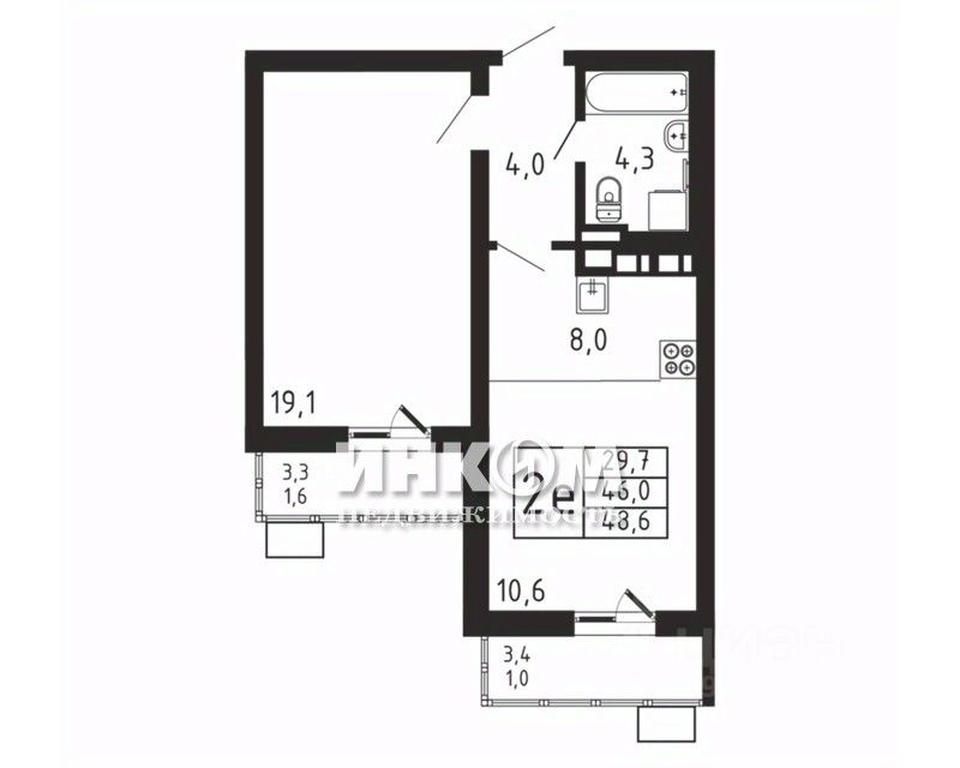 1-BD Apartment Sale, 48.6平方米 at Pirogovskaya Rivera, Tsentralnaya Street, Pirogovo Village, Mytishi Urban District, Moscow Region, Russia #1
