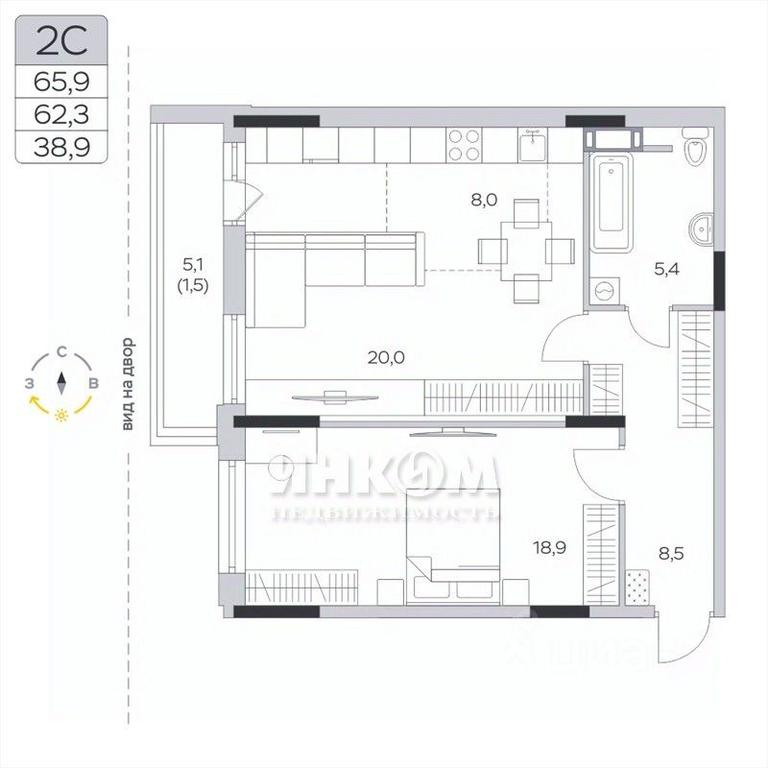 1-BD Apartment Sale, 62.1 sq. m. at Pirogovskaya Rivera, Tsentralnaya Street, Pirogovo Village, Mytishi Urban District, Moscow Region, Russia #1