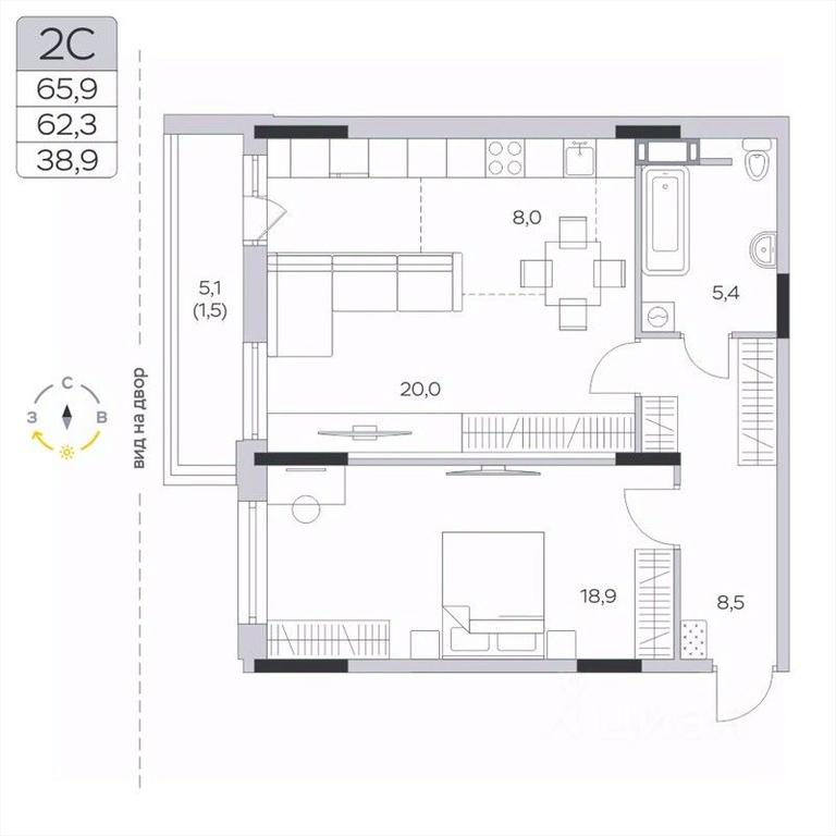 1-BD Apartment Sale, 62.1 sq. m. at Pirogovskaya Rivera, Tsentralnaya Street, Pirogovo Village, Mytishi Urban District, Moscow Region, Russia #2