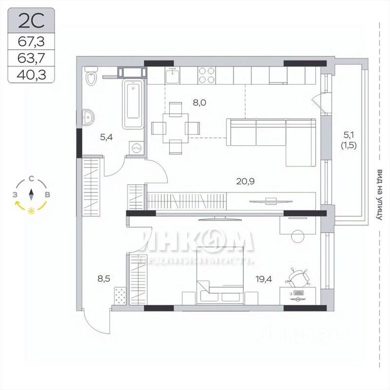 1-BD Apartment Sale, 63.6平方米 at Pirogovskaya Rivera, Tsentralnaya Street, Pirogovo Village, Mytishi Urban District, Moscow Region, Russia #1