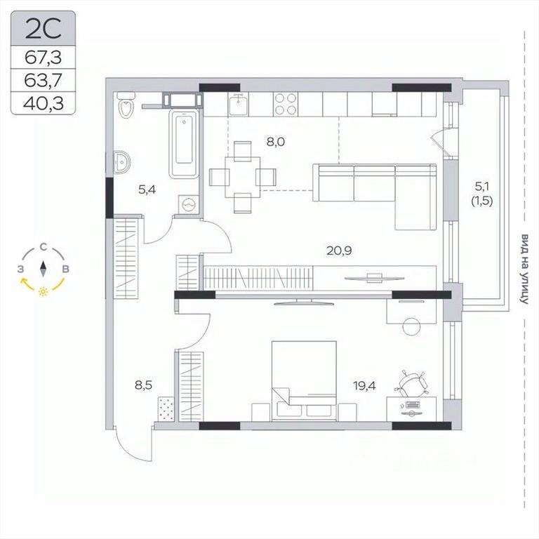 1-BD Apartment Sale, 63.6平方米 at Pirogovskaya Rivera, Tsentralnaya Street, Pirogovo Village, Mytishi Urban District, Moscow Region, Russia #2