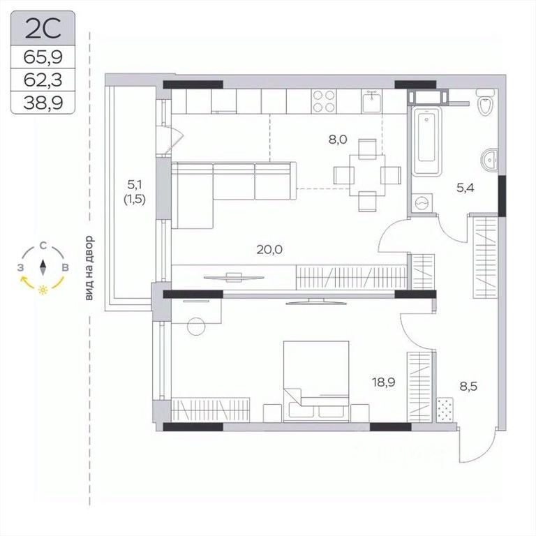 1-BD Apartment Sale, 62.3 sq. m. at Pirogovskaya Rivera, Tsentralnaya Street, Pirogovo Village, Mytishi Urban District, Moscow Region, Russia #2
