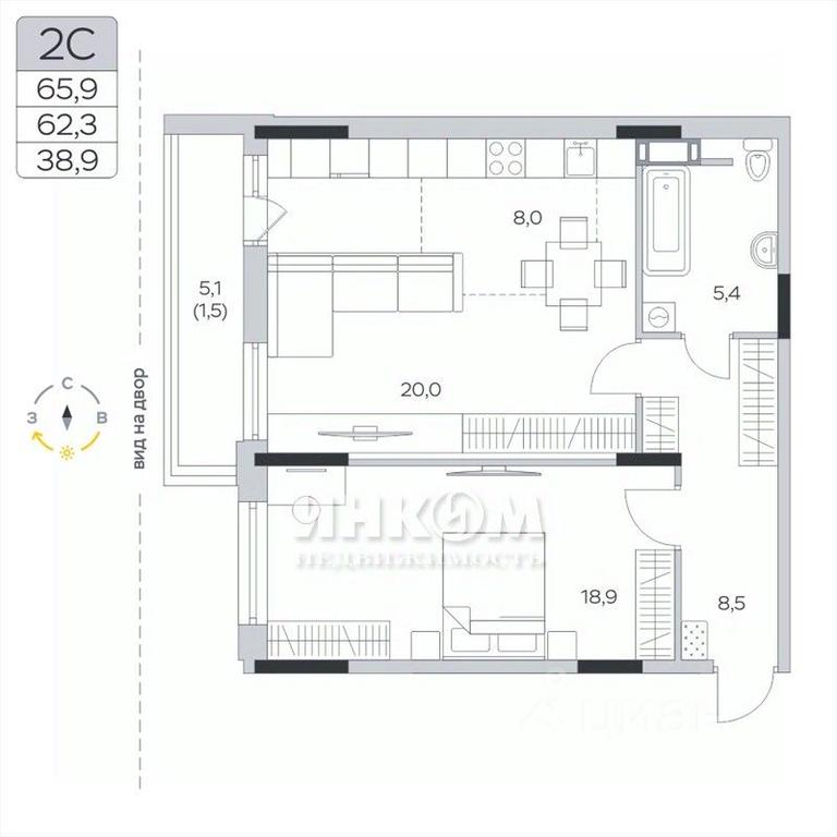 1-BD Apartment Sale, 62.3 sq. m. at Pirogovskaya Rivera, Tsentralnaya Street, Pirogovo Village, Mytishi Urban District, Moscow Region, Russia #1
