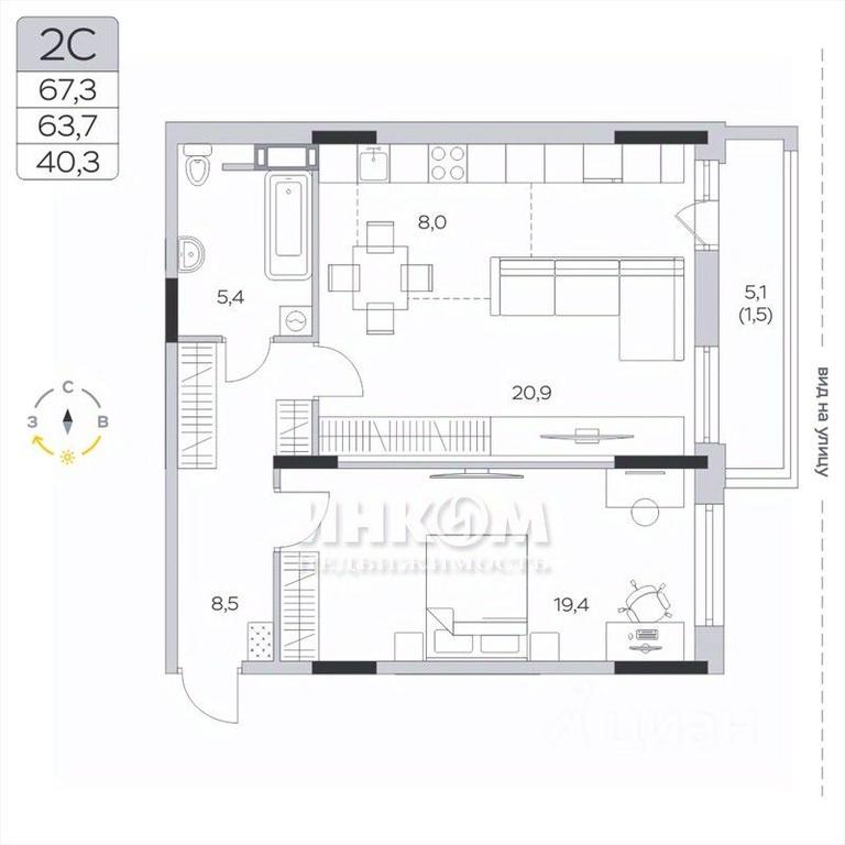 1-BD Apartment Sale, 63.6 sq. m. at Pirogovskaya Rivera, Tsentralnaya Street, Pirogovo Village, Mytishi Urban District, Moscow Region, Russia #1