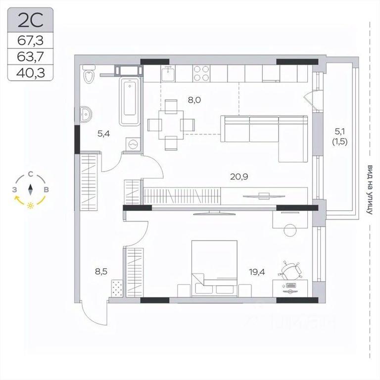 1-BD Apartment Sale, 63.6 sq. m. at Pirogovskaya Rivera, Tsentralnaya Street, Pirogovo Village, Mytishi Urban District, Moscow Region, Russia #2