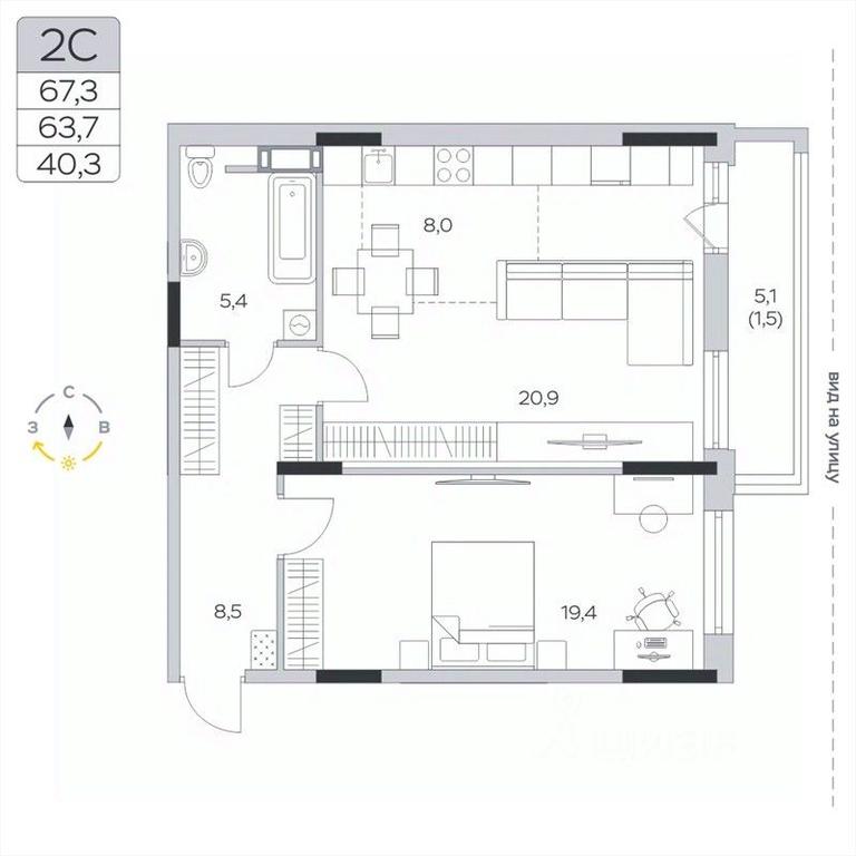 1-BD Apartment Sale, 63.79 sq. m. at Pirogovskaya Rivera, Tsentralnaya Street, Pirogovo Village, Mytishi Urban District, Moscow Region, Russia #2