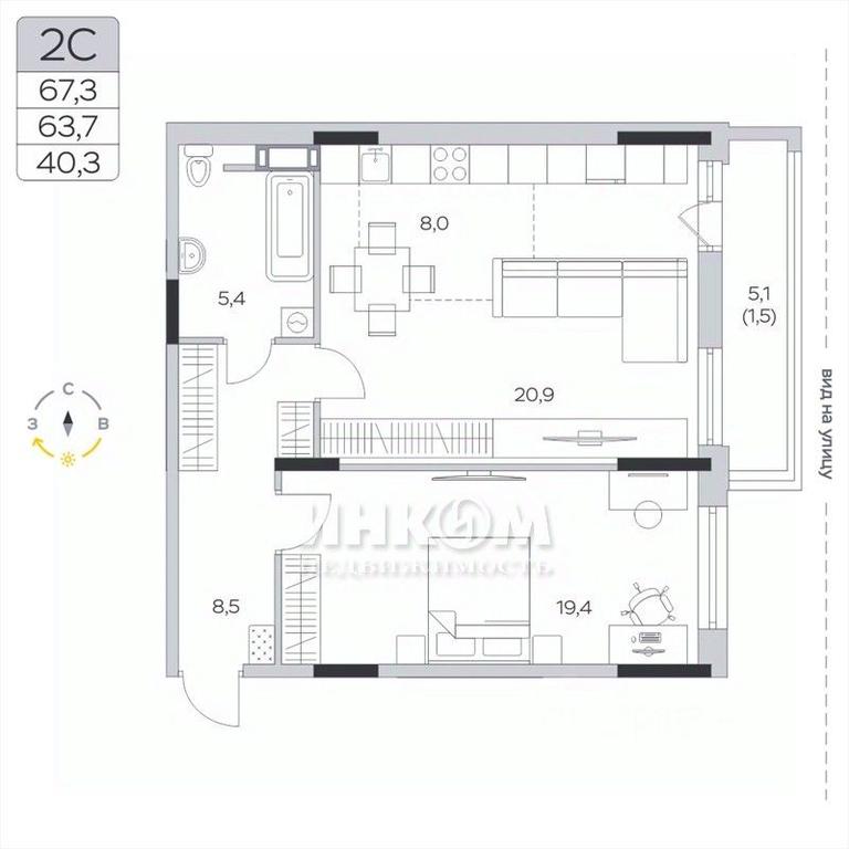 1-BD Apartment Sale, 63.6平方米 at Pirogovskaya Rivera, Tsentralnaya Street, Pirogovo Village, Mytishi Urban District, Moscow Region, Russia #1