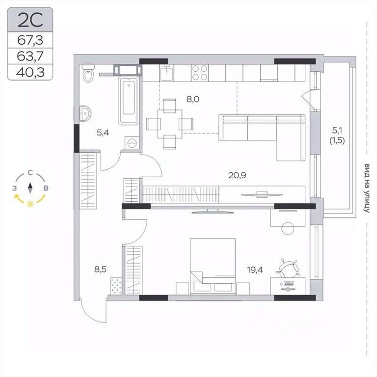 1-BD Apartment Sale, 63.6平方米 at Pirogovskaya Rivera, Tsentralnaya Street, Pirogovo Village, Mytishi Urban District, Moscow Region, Russia #2