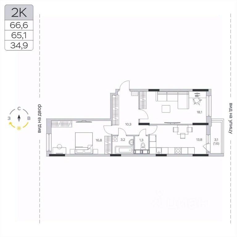 1-BD Apartment Sale, 65.3平方米 at Pirogovskaya Rivera, Tsentralnaya Street, Pirogovo Village, Mytishi Urban District, Moscow Region, Russia #2