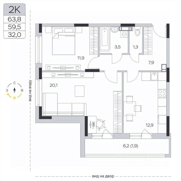 1-BD Apartment Sale, 59.8 sq. m. at Pirogovskaya Rivera, Tsentralnaya Street, Pirogovo Village, Mytishi Urban District, Moscow Region, Russia #2