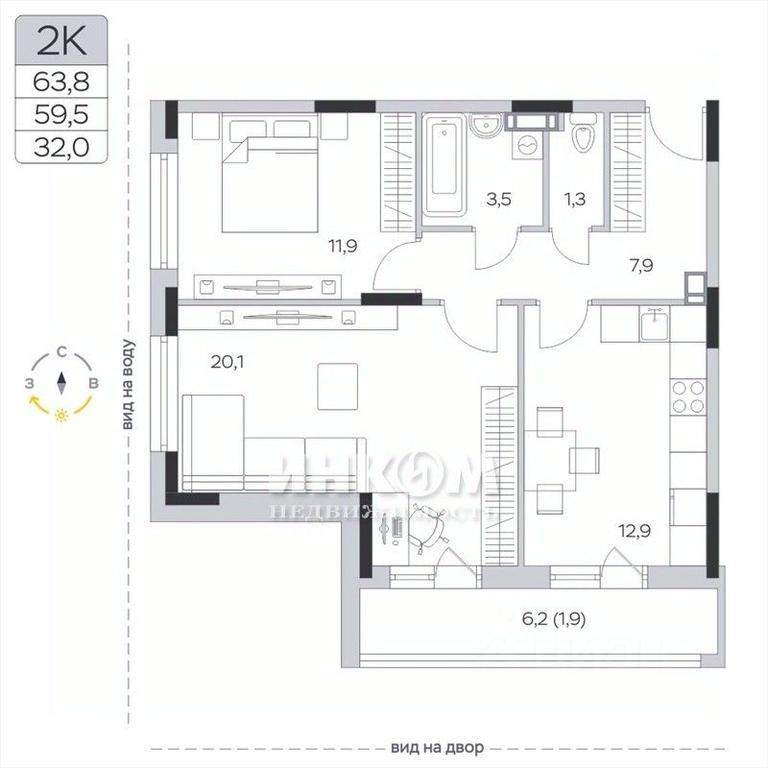 1-BD Apartment Sale, 59.8 sq. m. at Pirogovskaya Rivera, Tsentralnaya Street, Pirogovo Village, Mytishi Urban District, Moscow Region, Russia #1