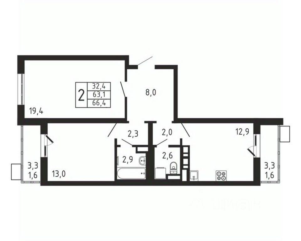 1-BD Apartment Sale, 66.4平方米 at Pirogovskaya Rivera, Tsentralnaya Street, Pirogovo Village, Mytishi Urban District, Moscow Region, Russia #2