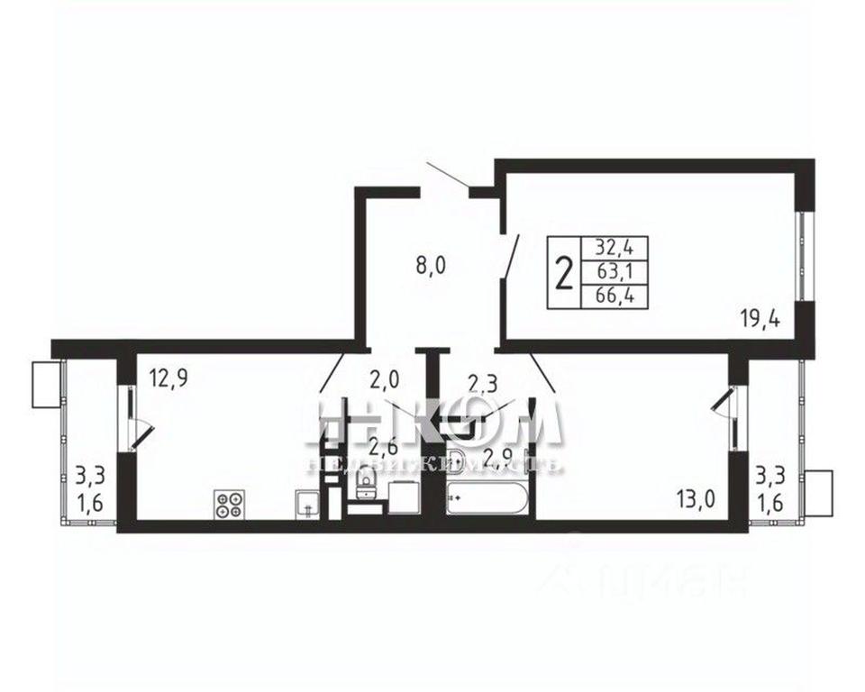 1-BD Apartment Sale, 66.4平方米 at Pirogovskaya Rivera, Tsentralnaya Street, Pirogovo Village, Mytishi Urban District, Moscow Region, Russia #1