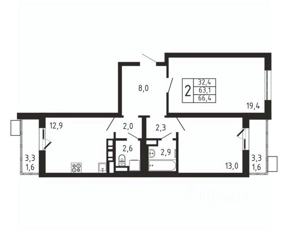 1-BD Apartment Sale, 66.4平方米 at Pirogovskaya Rivera, Tsentralnaya Street, Pirogovo Village, Mytishi Urban District, Moscow Region, Russia #2