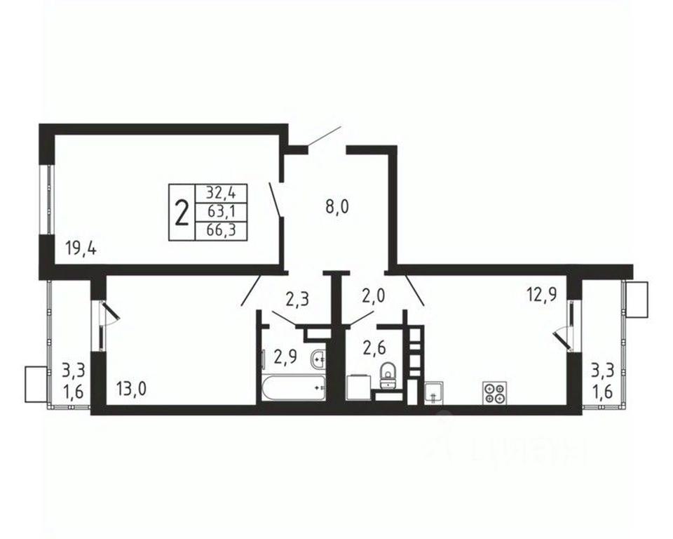 1-BD Apartment Sale, 66.3平方米 at Pirogovskaya Rivera, Tsentralnaya Street, Pirogovo Village, Mytishi Urban District, Moscow Region, Russia #2