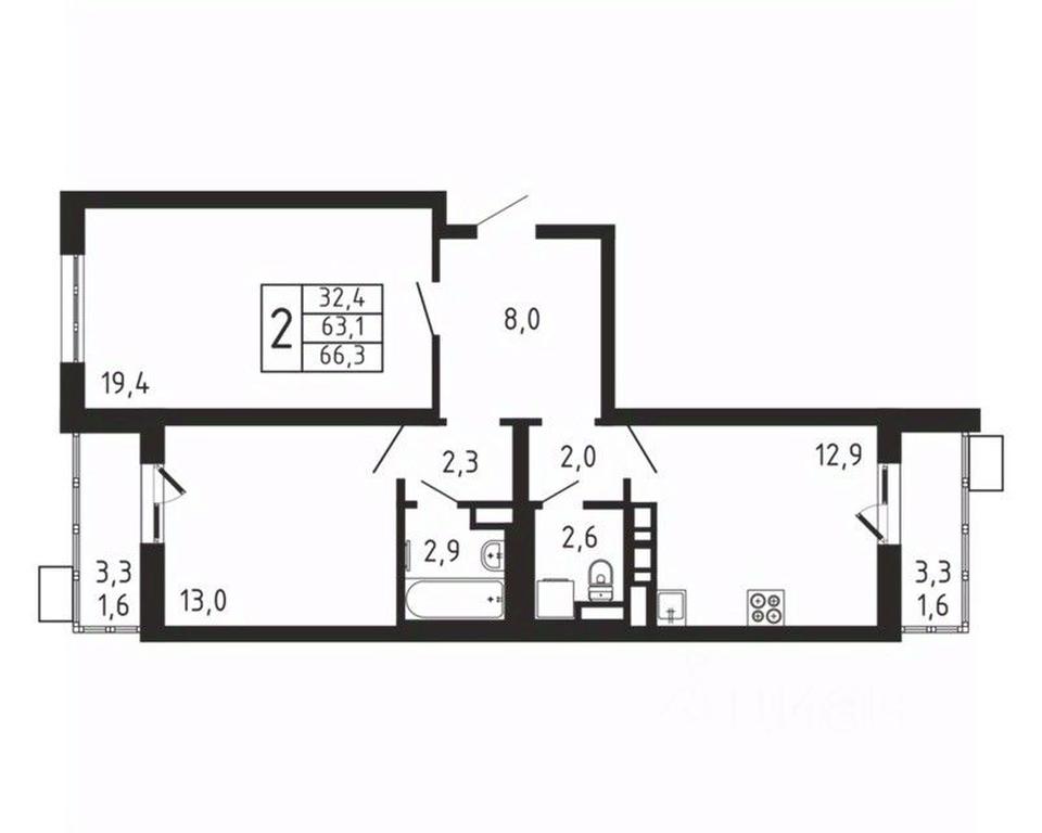1-BD Apartment Sale, 66.3 sq. m. at Pirogovskaya Rivera, Tsentralnaya Street, Pirogovo Village, Mytishi Urban District, Moscow Region, Russia #2