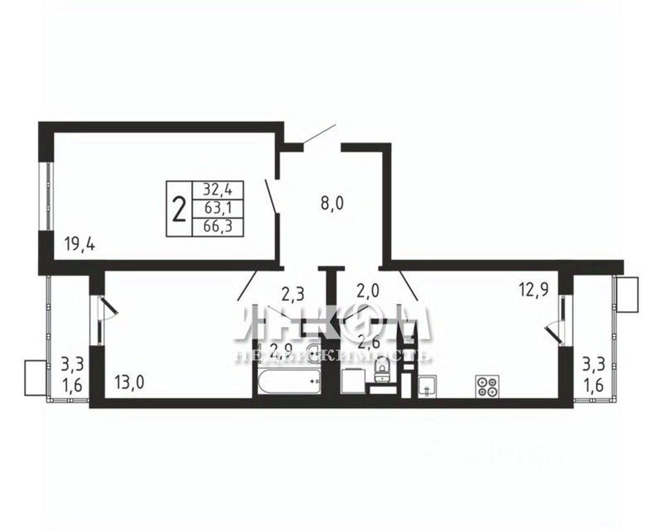 1-BD Apartment Sale, 66.3 sq. m. at Pirogovskaya Rivera, Tsentralnaya Street, Pirogovo Village, Mytishi Urban District, Moscow Region, Russia #1