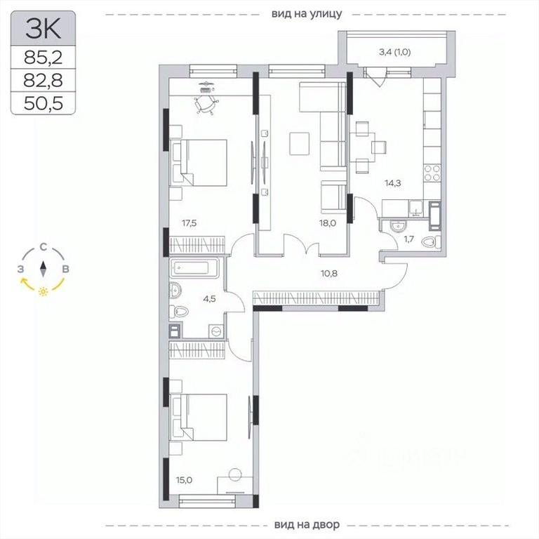 2-BD Apartment Sale, 82.8平方米 at Pirogovskaya Rivera, Tsentralnaya Street, Pirogovo Village, Mytishi Urban District, Moscow Region, Russia #2
