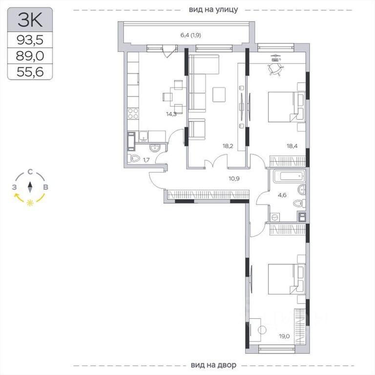 2-BD Apartment Sale, 89平方米 at Pirogovskaya Rivera, Tsentralnaya Street, Pirogovo Village, Mytishi Urban District, Moscow Region, Russia #2