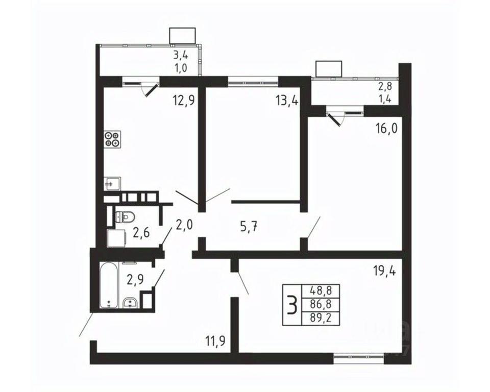 2-BD Apartment Sale, 89.2平方米 at Pirogovskaya Rivera, Tsentralnaya Street, Pirogovo Village, Mytishi Urban District, Moscow Region, Russia #2