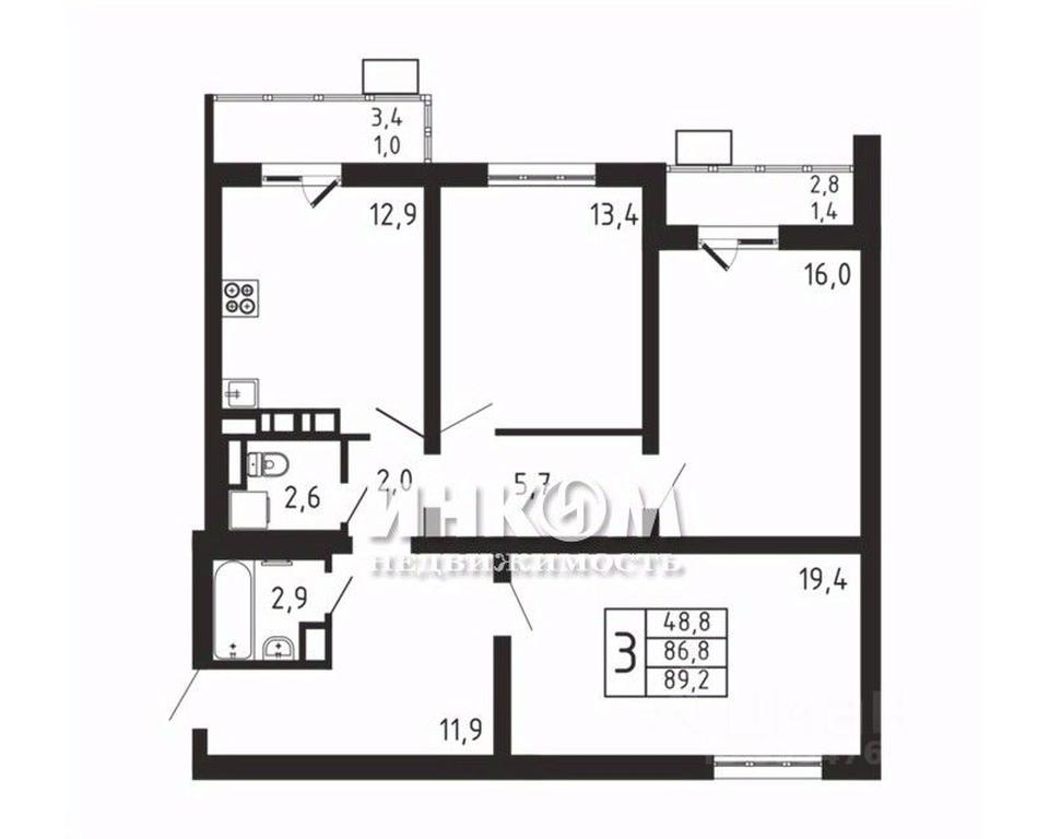 2-BD Apartment Sale, 89.2平方米 at Pirogovskaya Rivera, Tsentralnaya Street, Pirogovo Village, Mytishi Urban District, Moscow Region, Russia #1